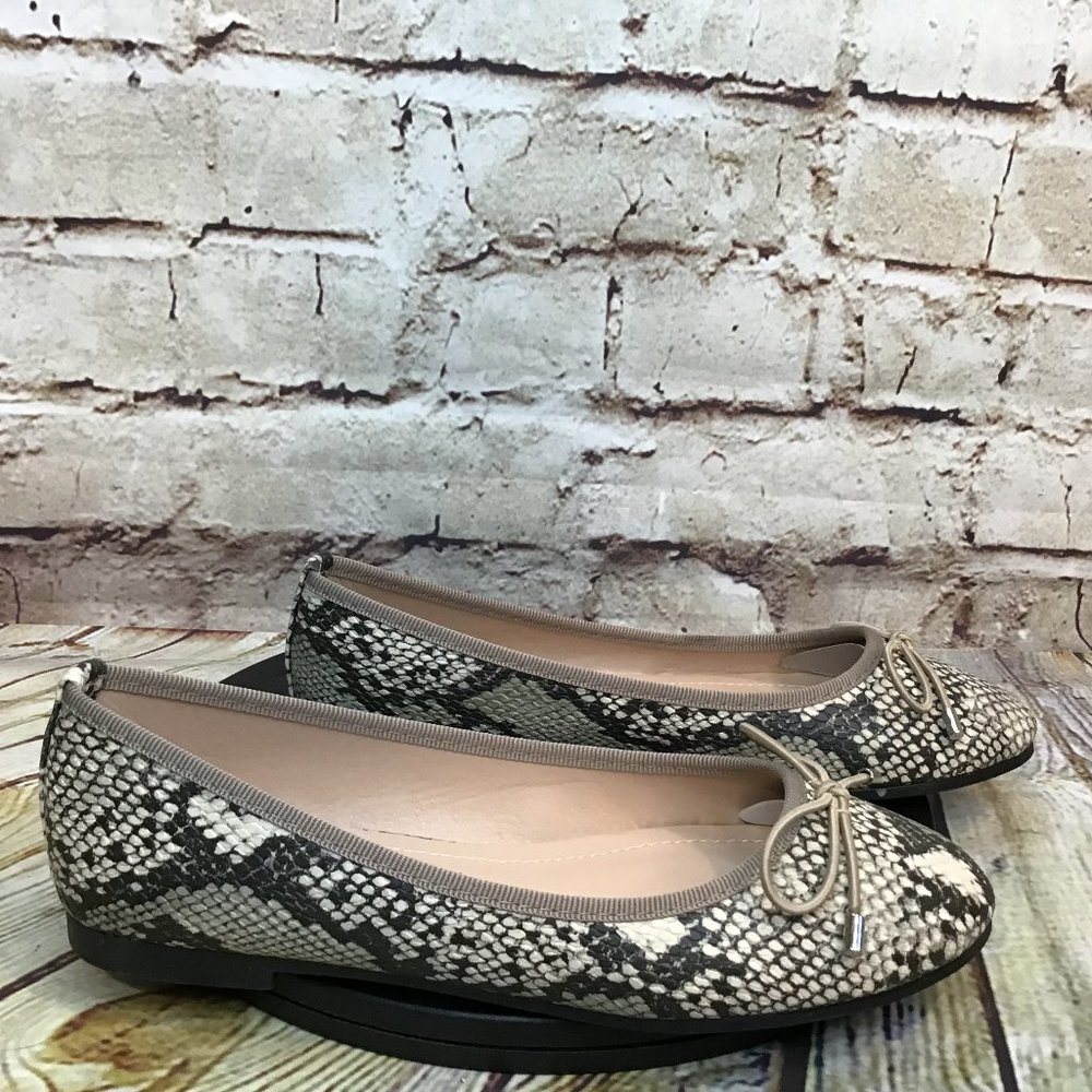 Trary For Life Tan Snake Scales Print Bow Tassel Slip On Ballet Flats Size 5